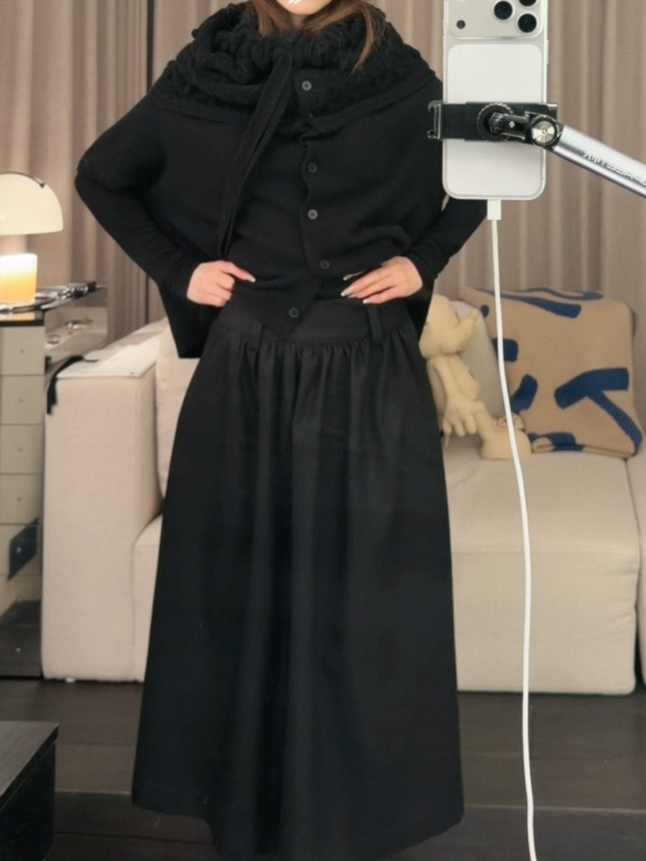 黑色褶皺長裙_BDHL8086