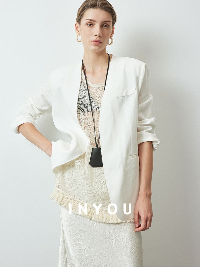 Tassel Lace Vest or Collarless Jacket_BDHL6142