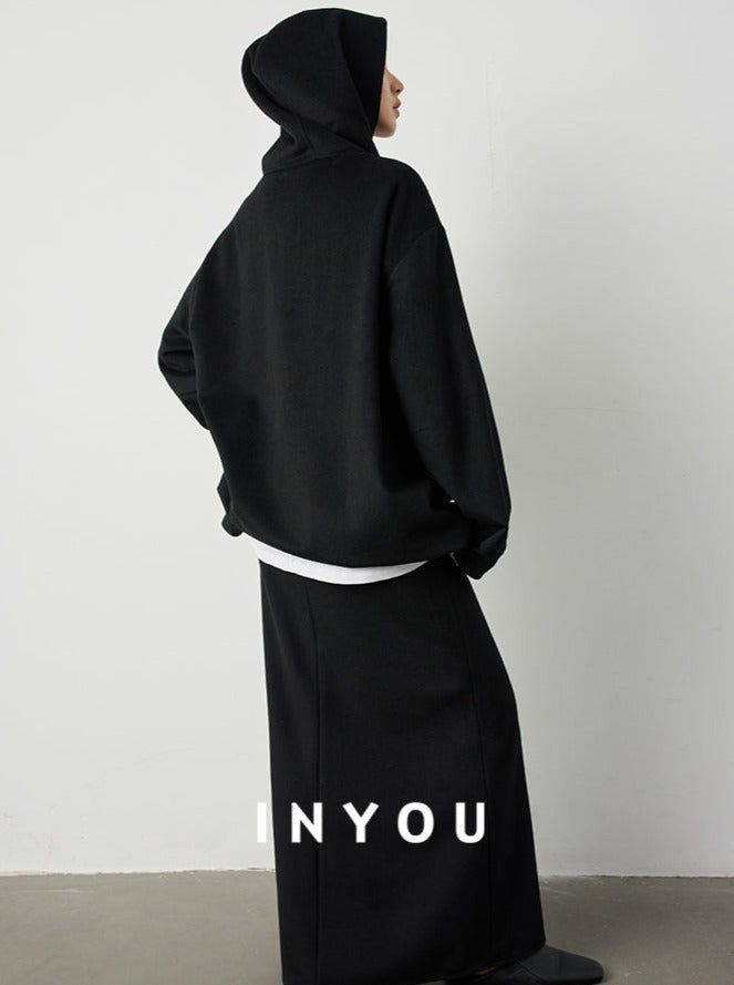 Hooded loose top and long skirt_BDHL5298