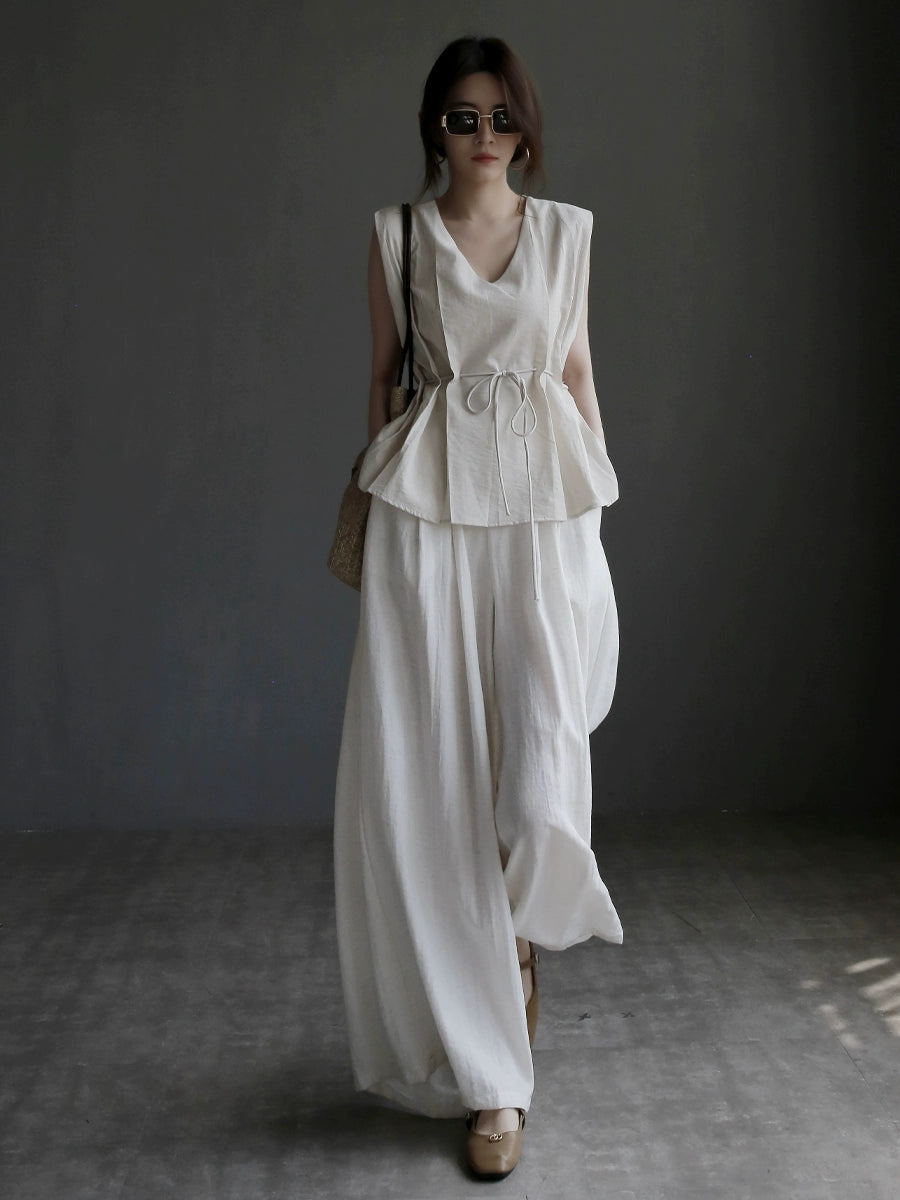 French Style Drawstring Top or Wide-Leg Pants_BDHL7306