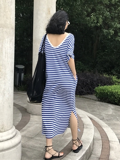 Backless Striped Sleeveless Dress_BDHL7548
