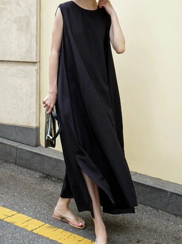 Loose Slit Sleeveless Dress_BDHL6266