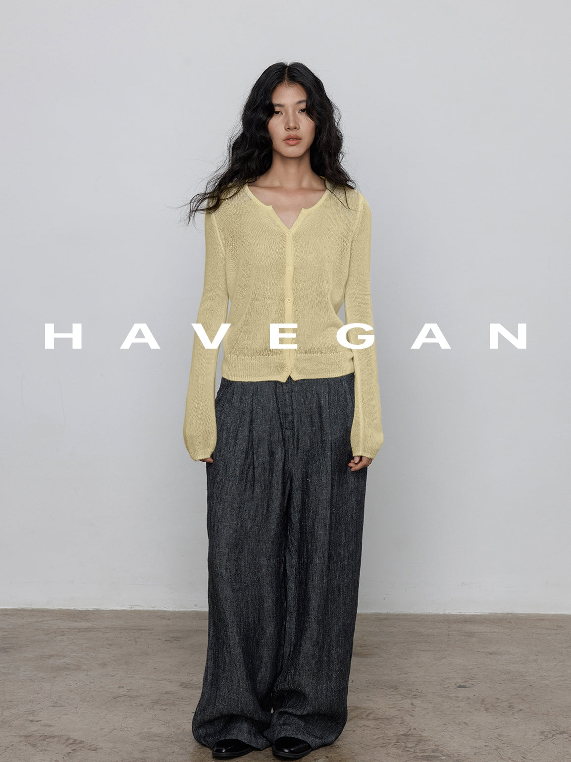 V-Neck Sheer Knit Cardigan_BDHL7783