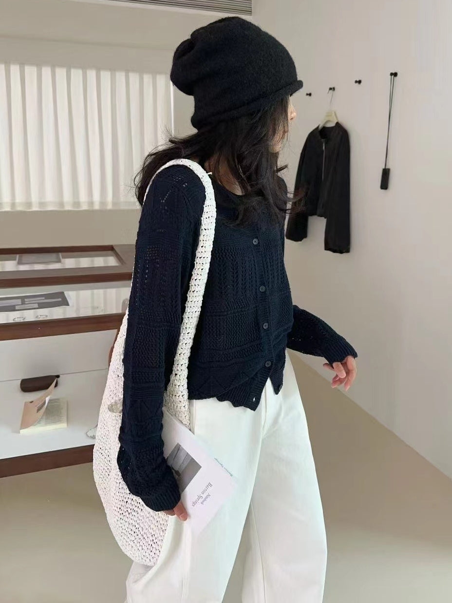 Hollow Knit Short Cardigan_BDHL7741