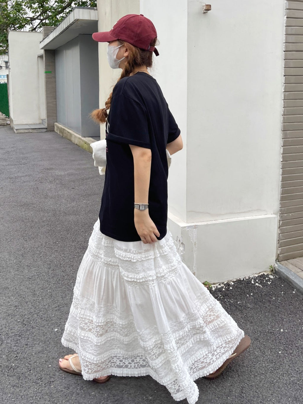 Lace Tiered White Skirt_BDHL7612