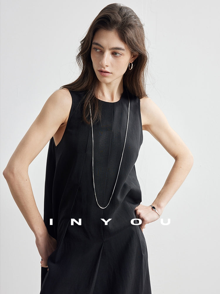 Simple Tucked Sleeveless Dress_BDHL7181