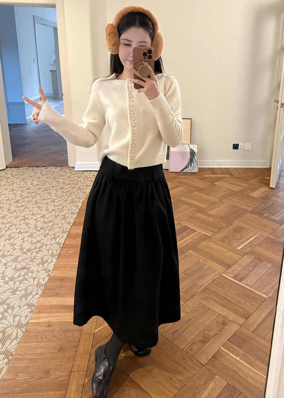 黑色褶皺長裙_BDHL8086