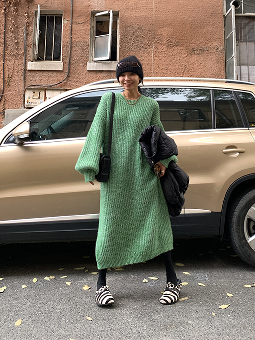Loose Thick Knit Long Dress_BDHL6729