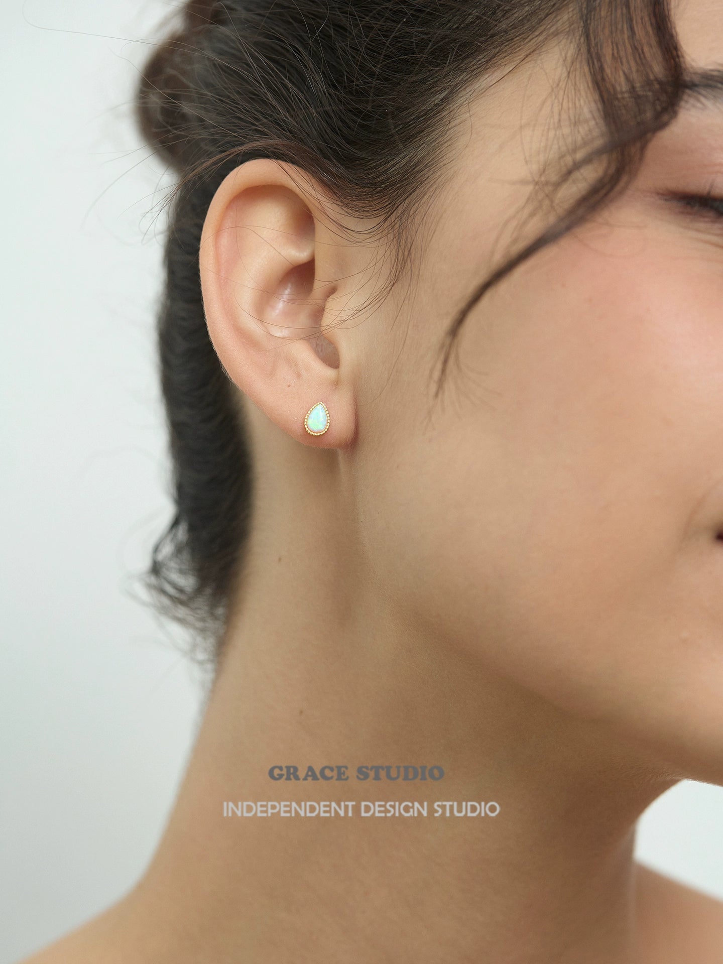Mini Opal Teardrop Inlaid Pierced Earrings_BDHL7676