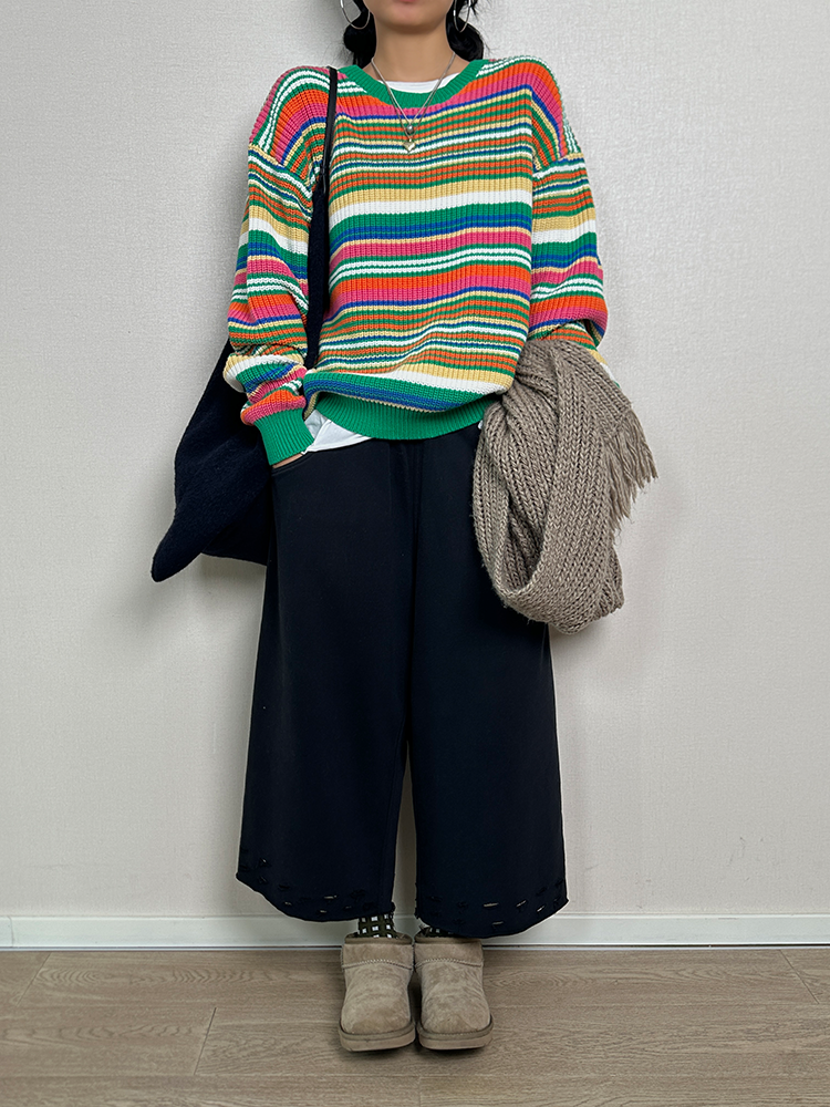 Multi-Coloured Loose Stripe Pullover_BDHL6731