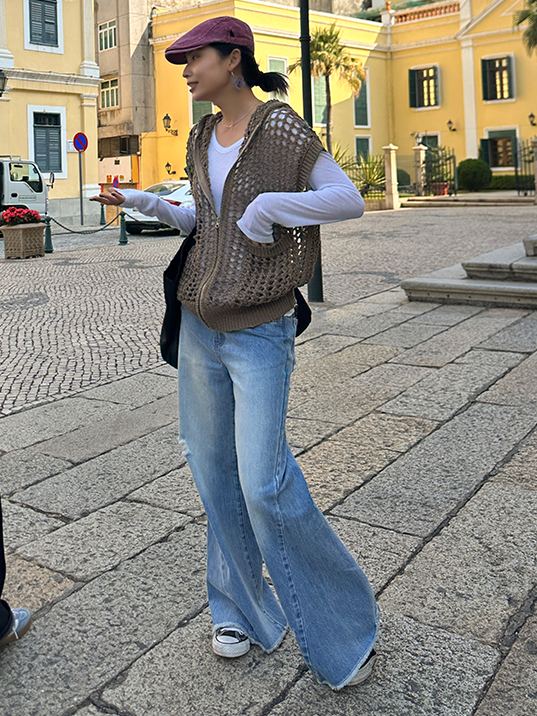 Hooded Hollow Knit Cardigan_BDHL7157