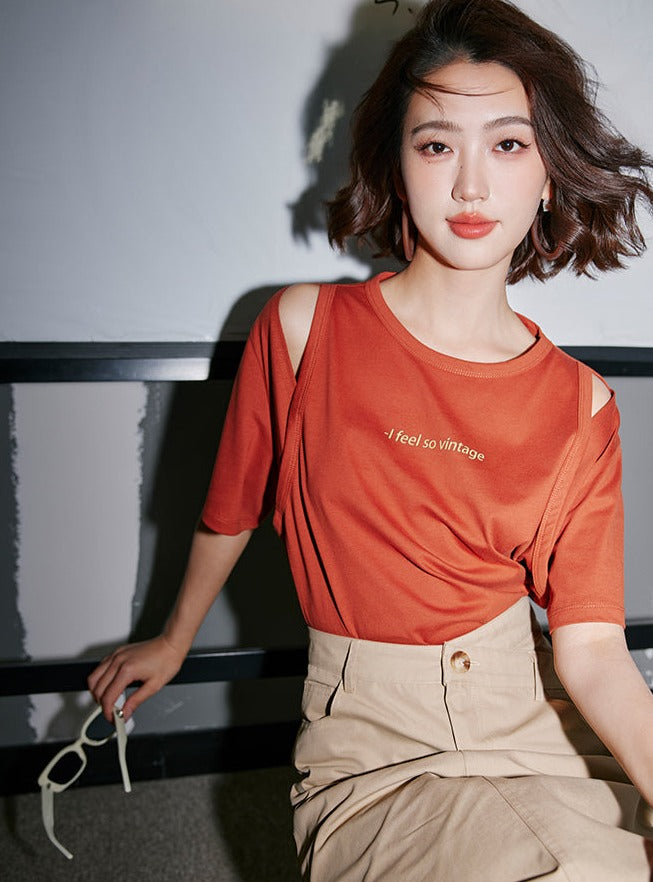 Shoulder Slit Short-Sleeved T-Shirt_BDHL6255