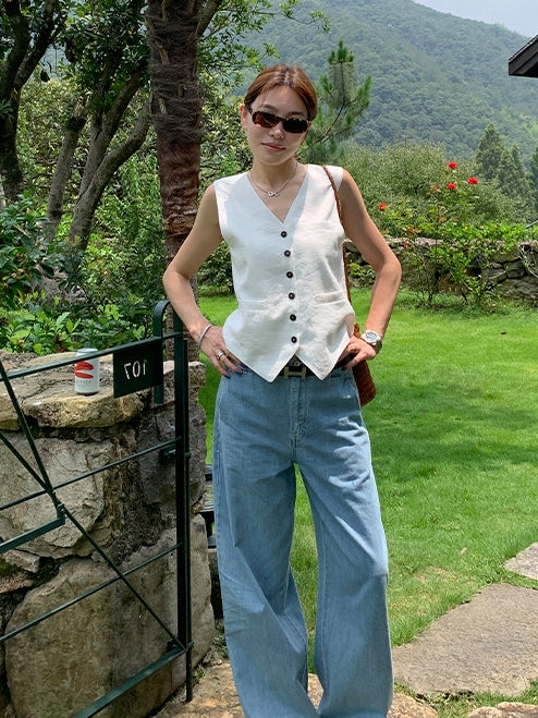 V-Neck Multi-Button Vest_BDHL7614