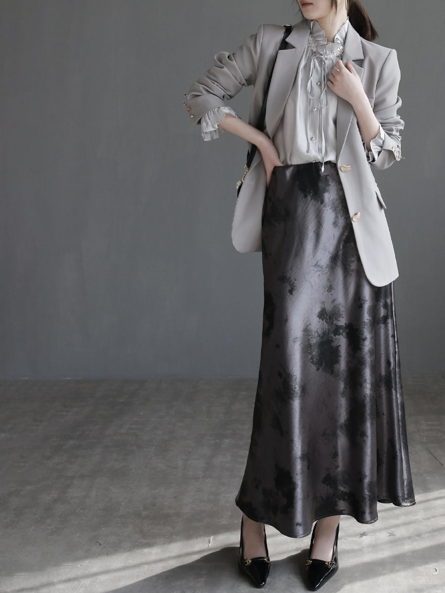 Draped Shiny Printed Skirt_BDHL7261
