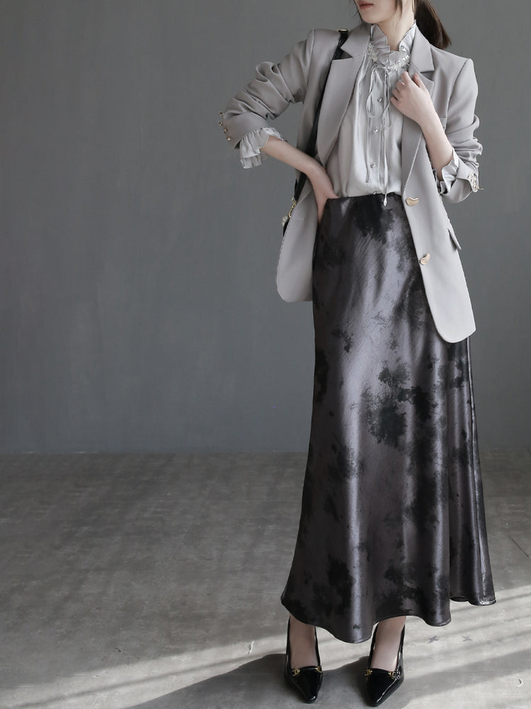 Draped Shiny Printed Skirt_BDHL7261