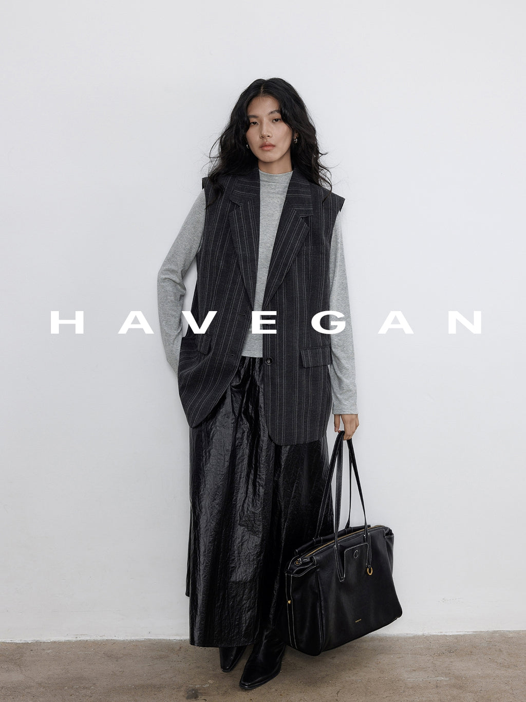 Striped Collared Mid-Length Gilet_BDHL7705