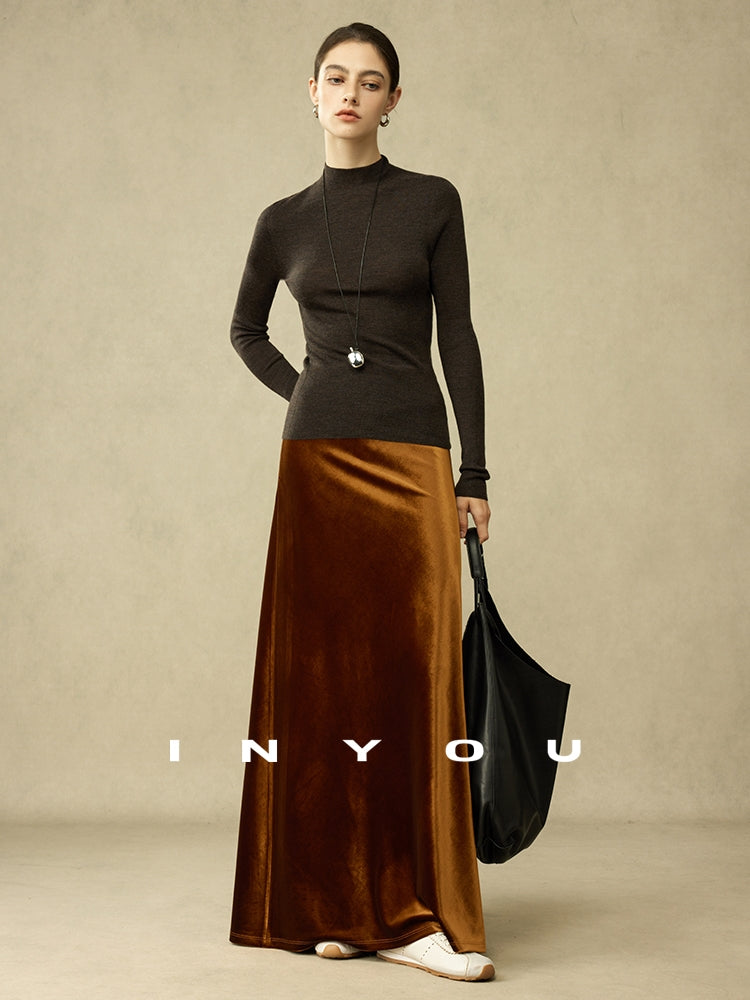 Retro Shiny Draped Long Skirt_BDHL6792