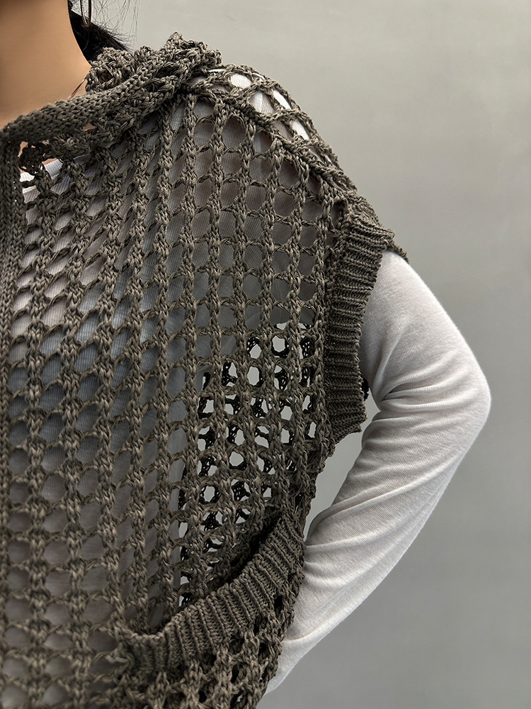 Hooded Hollow Knit Cardigan_BDHL7157