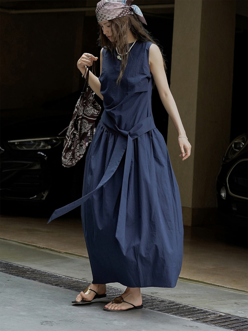 Pleated Strap Sleeveless Dress_BDHL7532