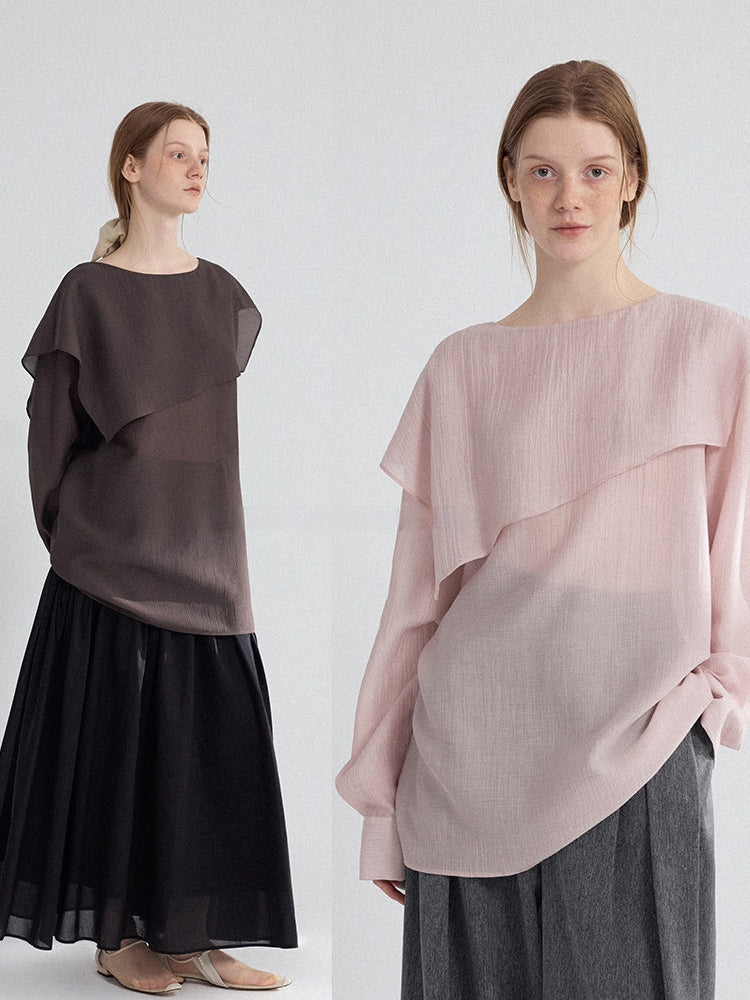 Asymmetrical Loose-Collar Blouse_BDHL8155