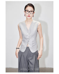 Thin Sleeveless Button Vest_BDHL6021