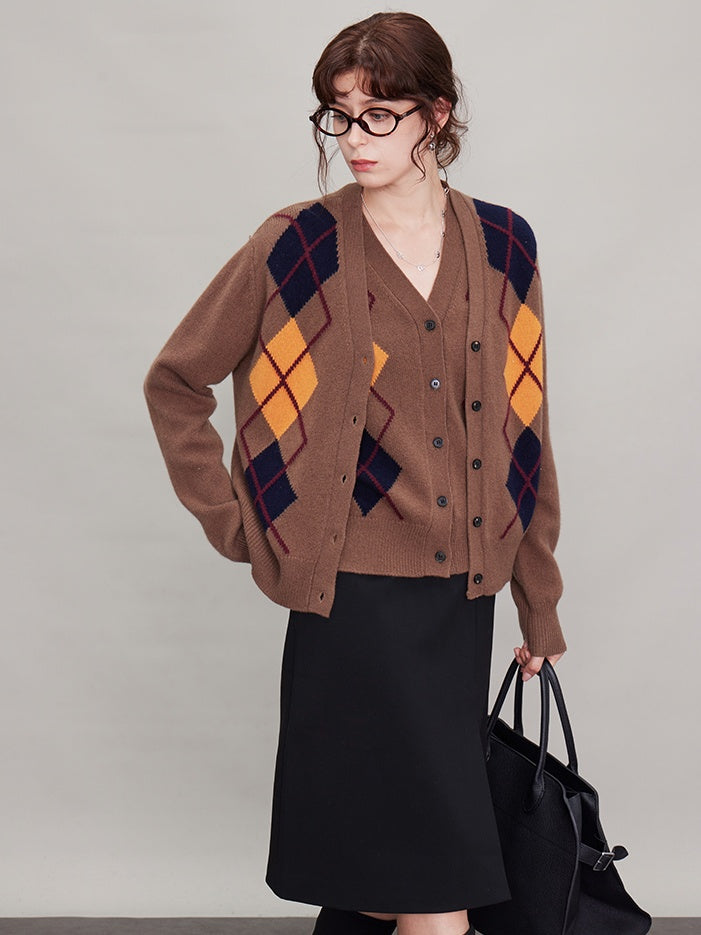 Argyle Knitted Vest Or Cardigan_BDHL6630