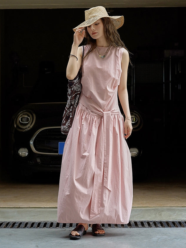 Pleated Strap Sleeveless Dress_BDHL7532