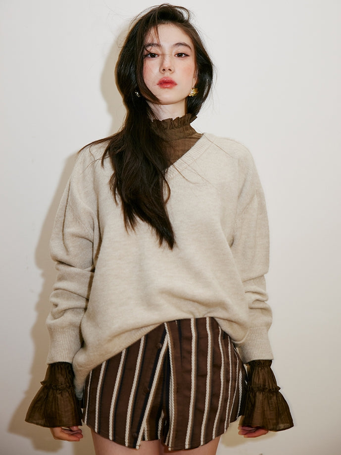 Ruffle High-Neck Sheer Blouse_BDHL6751