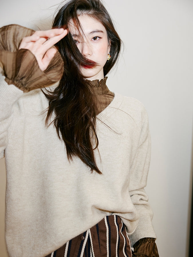 Ruffle High-Neck Sheer Blouse_BDHL6751