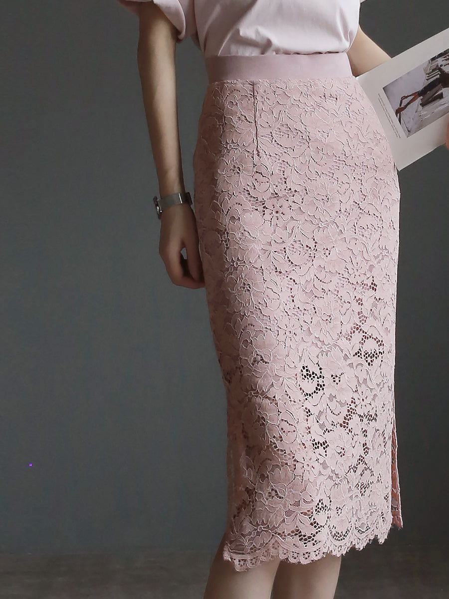 Round Neck Shirt And Fishtail Skirt Set_BDHL7635