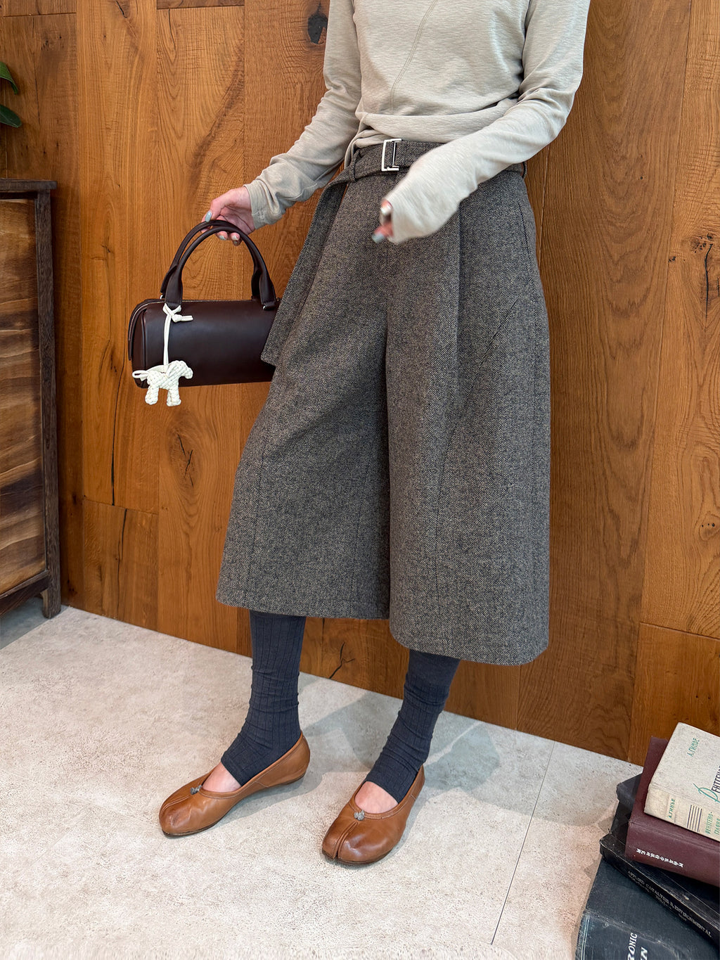 Wool Tie Waist Wide Cropped Pants_BDHL8423