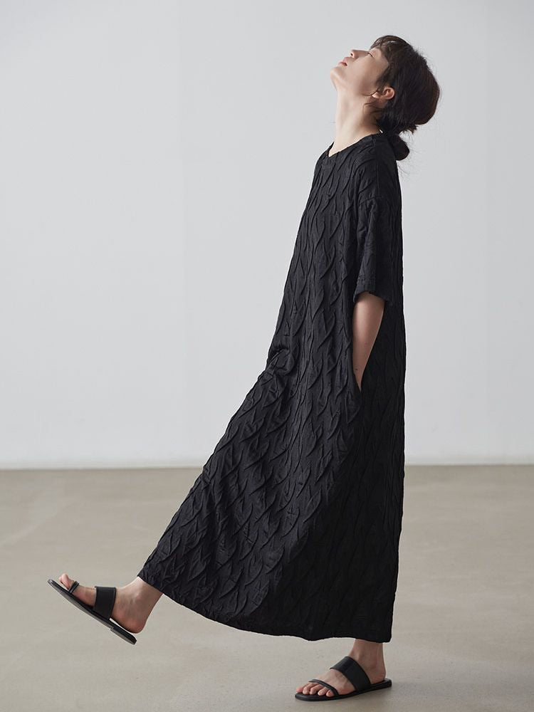 Embossed Short Sleeve Dress_BDHL6170
