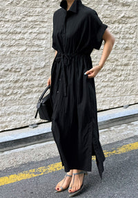 Loose-Fitting Waist Tie Slit Dress_BDHL7248