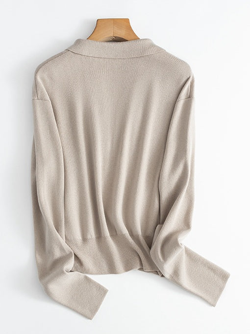 Deep V-Neck Collared Sweater_BDHL6554