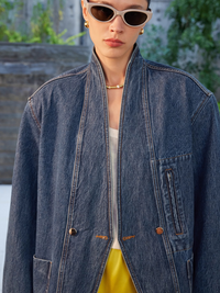 Stand Collar Retro Denim Jacket_BDHL6555