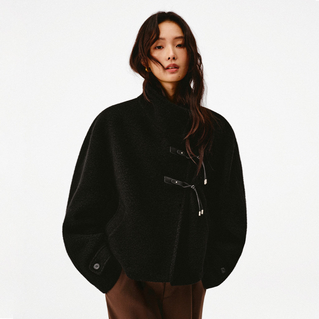 Stand Collar Wool Blend Short Coat_BDHL8504
