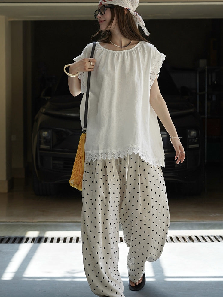 Lace Loose-Fitting Silhouette Tops_BDHL7530
