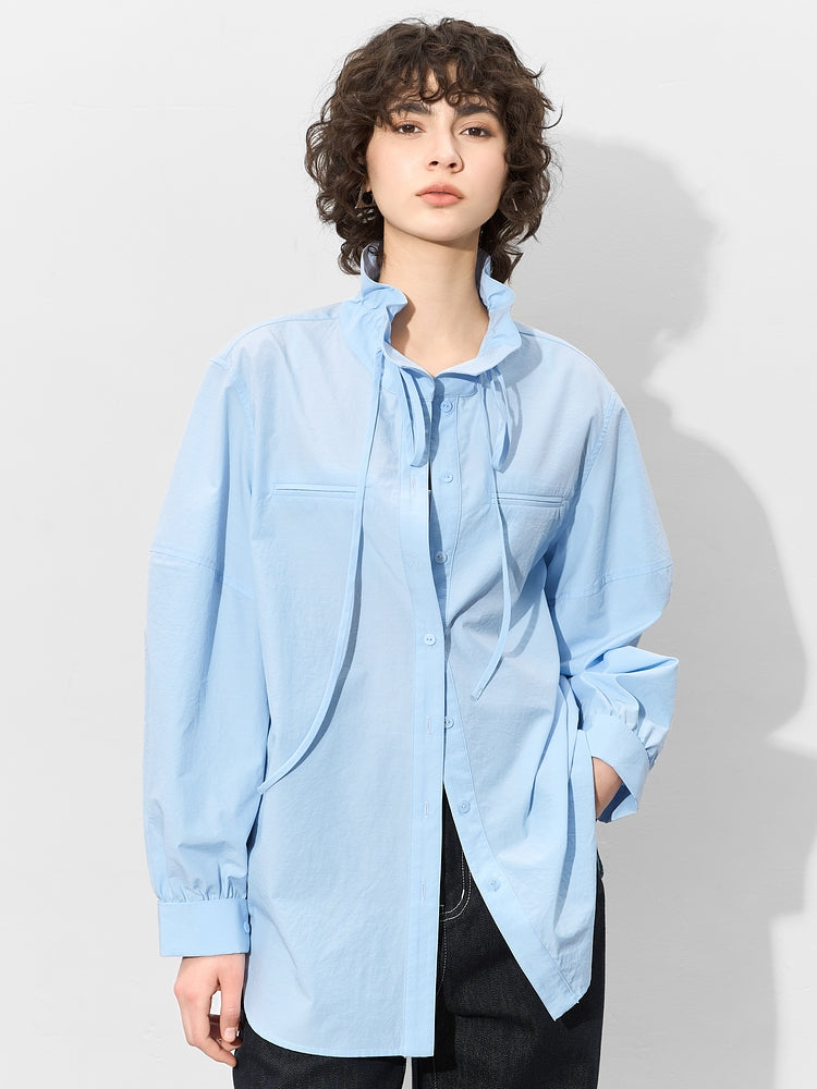 Ruffle Collar Loose-Fitting Blouse_BDHL7013