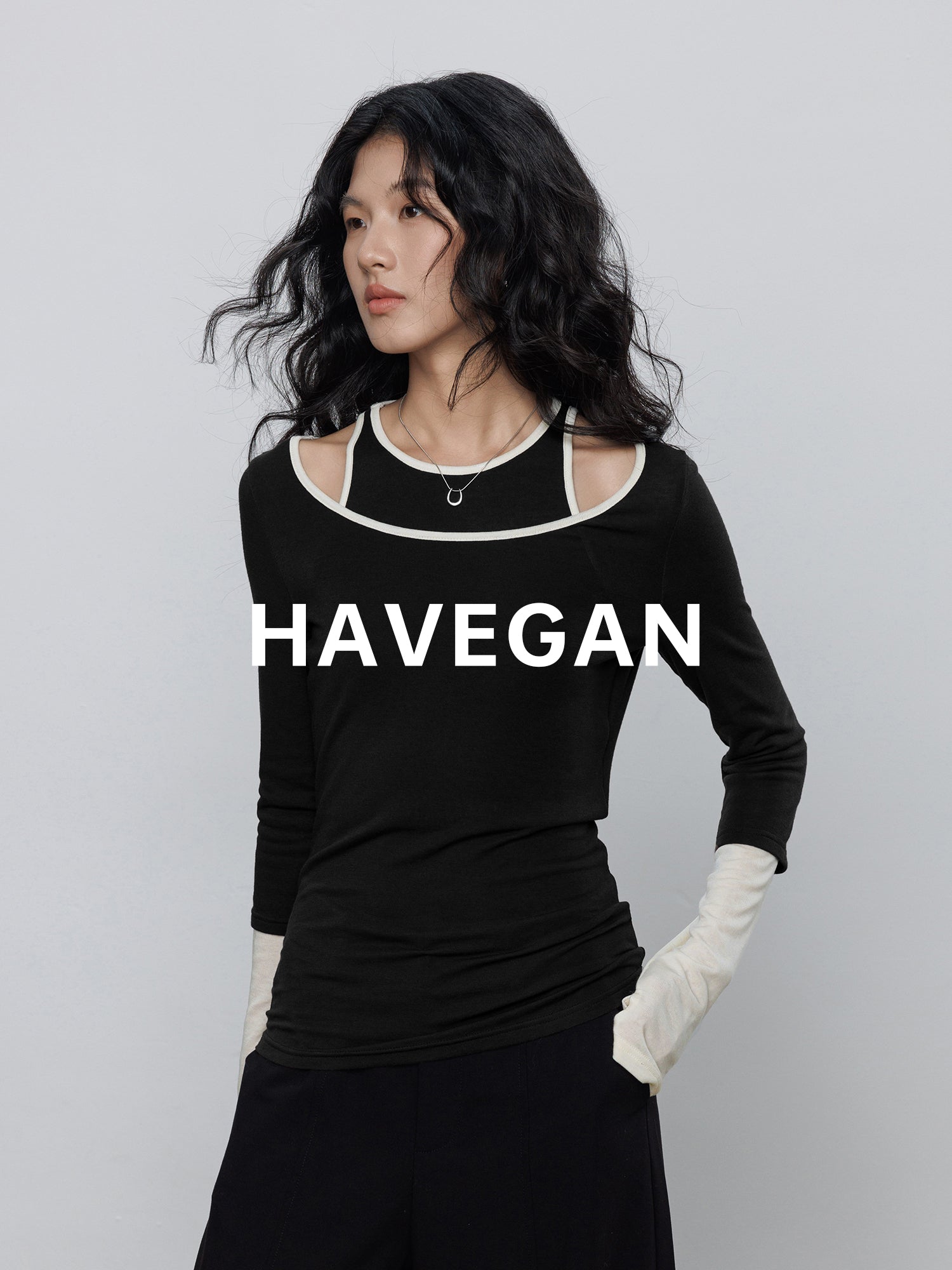 Contrast Color Vest &amp; Long-Sleeved Tops Set_BDHL7779