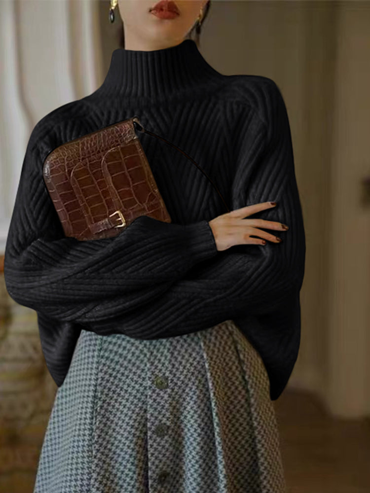 Turtleneck Loose-Fitting Tops_BDHL8037