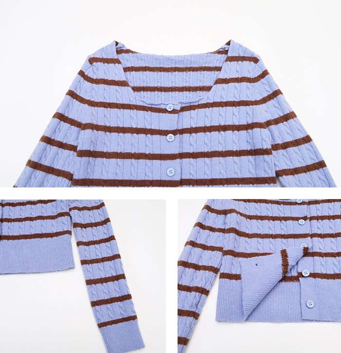 Square Neck Striped Cardigan_BDHL6824