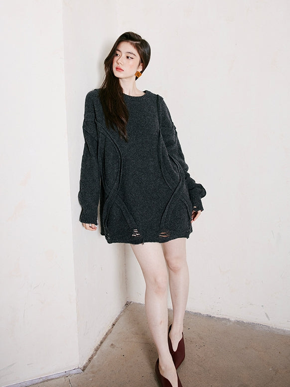 Dark Gray Loose Large Knit_BDHL6745