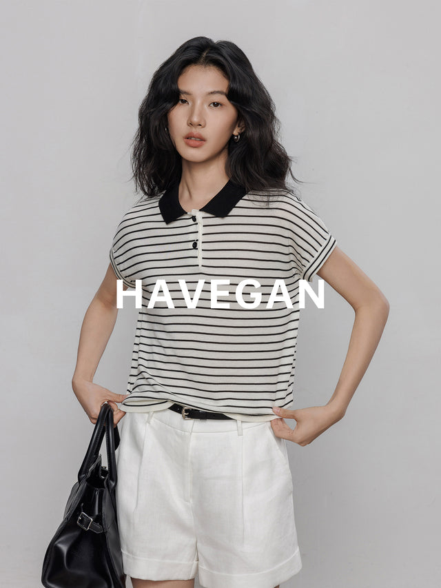 Polo Collar Border Tops_BDHL7232