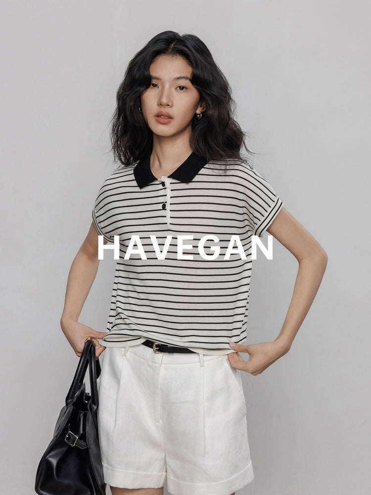 Polo Collar Border Tops_BDHL7232