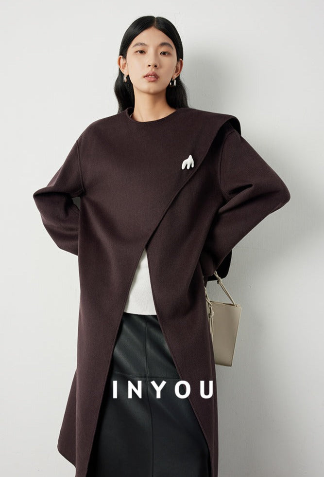 Scarf collar long coats_BDHL5292 