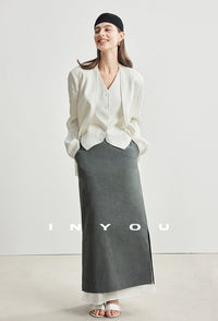 Side Slit Layered Straight Skirt_BDHL6980