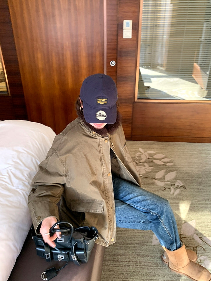 Fluffy Collar Retro Jacket_BDHL8124