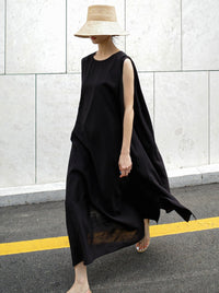 Loose Slit Sleeveless Dress_BDHL6266