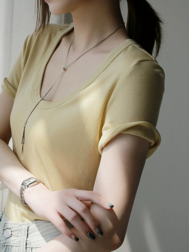 Tencel Wool U-Neck Cloud T-Shirt_BDHL7301