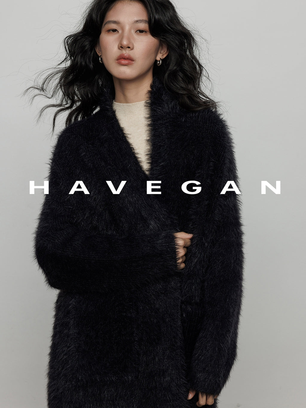 無領抓絨長版開襟衫_BDHL7971